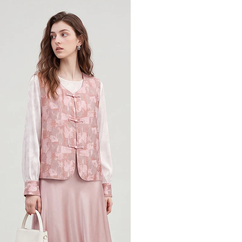 Textured Vest and Blouse Set