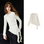 Scalloped-Hem Long-Sleeve Top