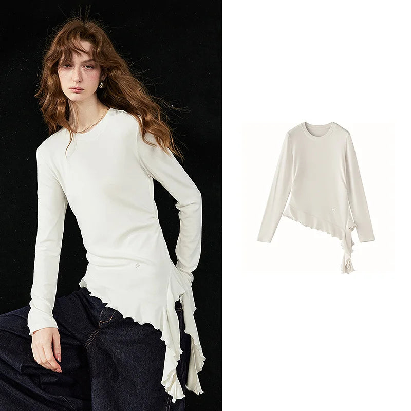 Scalloped-Hem Long-Sleeve Top