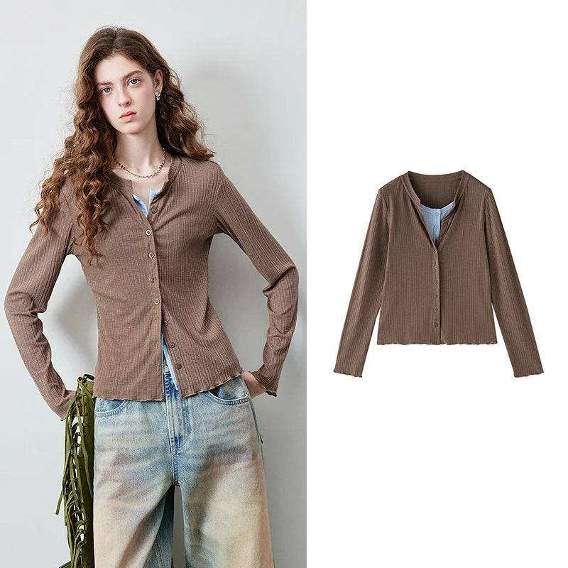 Layered-Look Button-Front Top