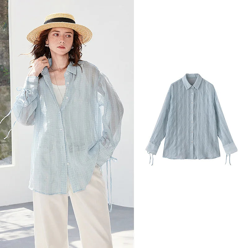 Sheer Balloon-Sleeve Shirt