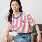 Striped Contrast-Neck Crewneck Tee