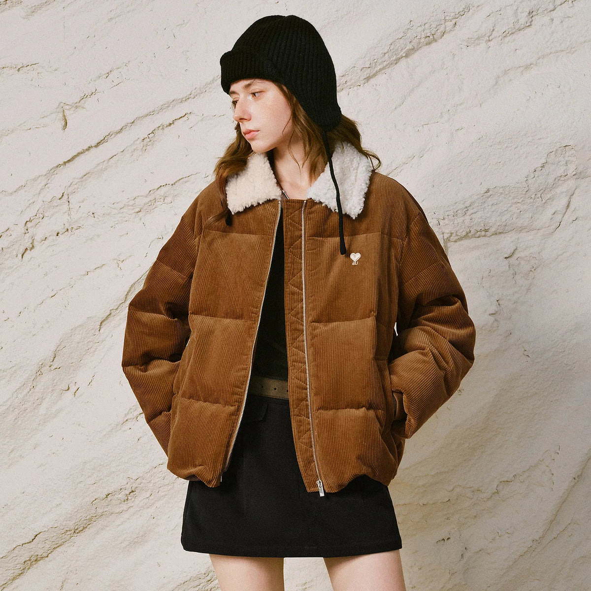 Textured-Collar Puffer Jacket