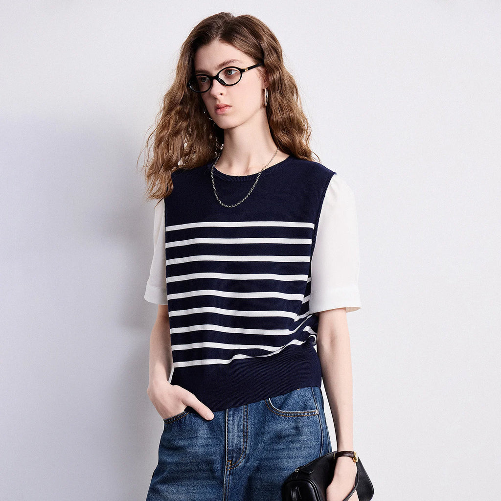 Layered-Look Striped Knit Tee