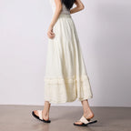 Lace-Trim A-Line Midi Skirt