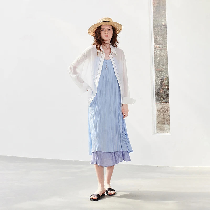 Crinkled Layered Midi Dress