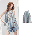 Gathered Halter-Neck Blouse