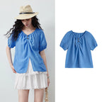 Gathered Puff-Sleeve Blouse