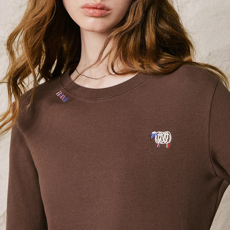 Chest-Motif Long-Sleeve Crewneck Tee