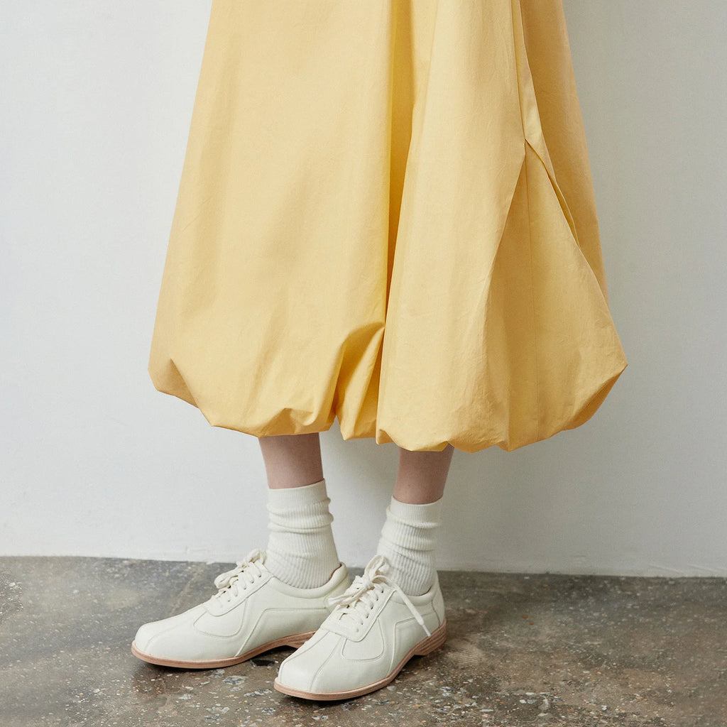 Gathered Bubble-Hem Midi Skirt
