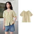 Gathered Puff-Sleeve Blouse