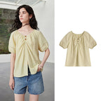 Gathered Puff-Sleeve Blouse