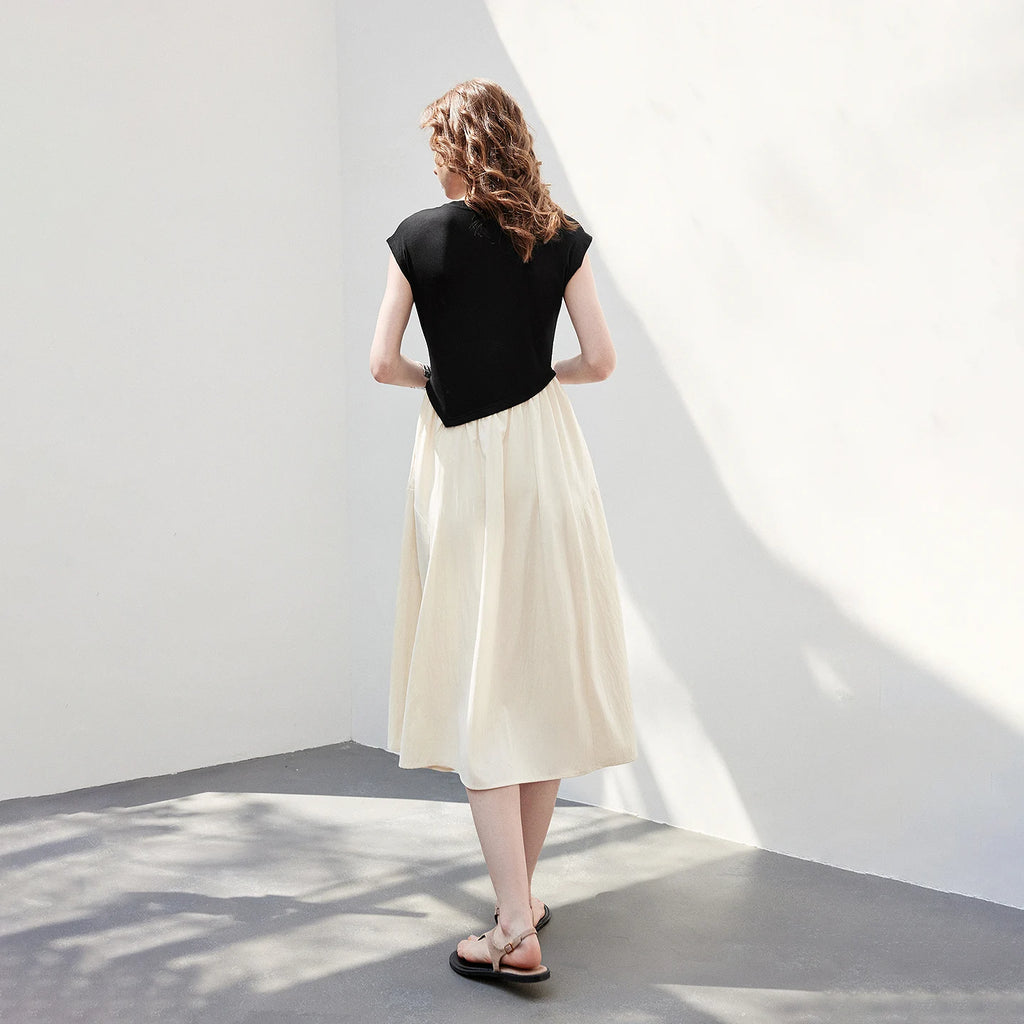 Colorblock V-Waist Midi Dress