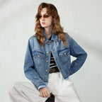 Contrast-Trim Cropped Denim Jacket