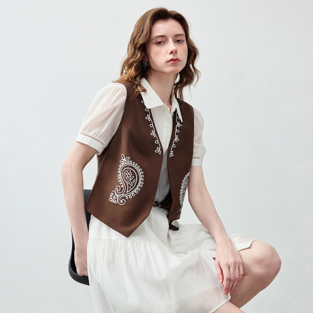 Paisley Cropped Button-Front Vest
