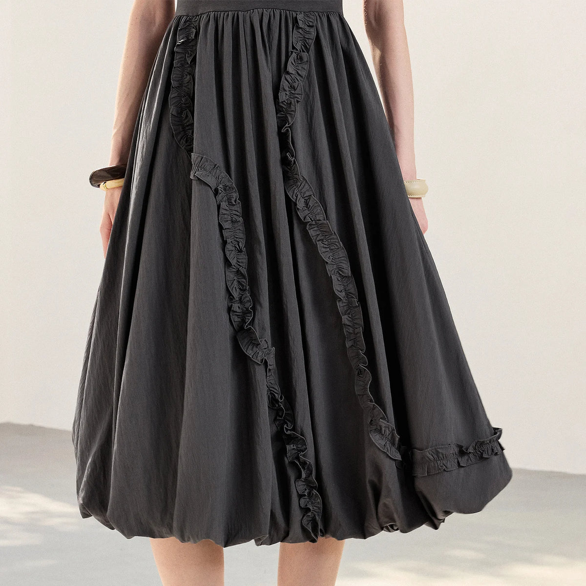 Short-Sleeve Balloon-Hem Midi Dress