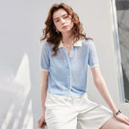 Contrast-Trim Short-Sleeve Knit Cardigan
