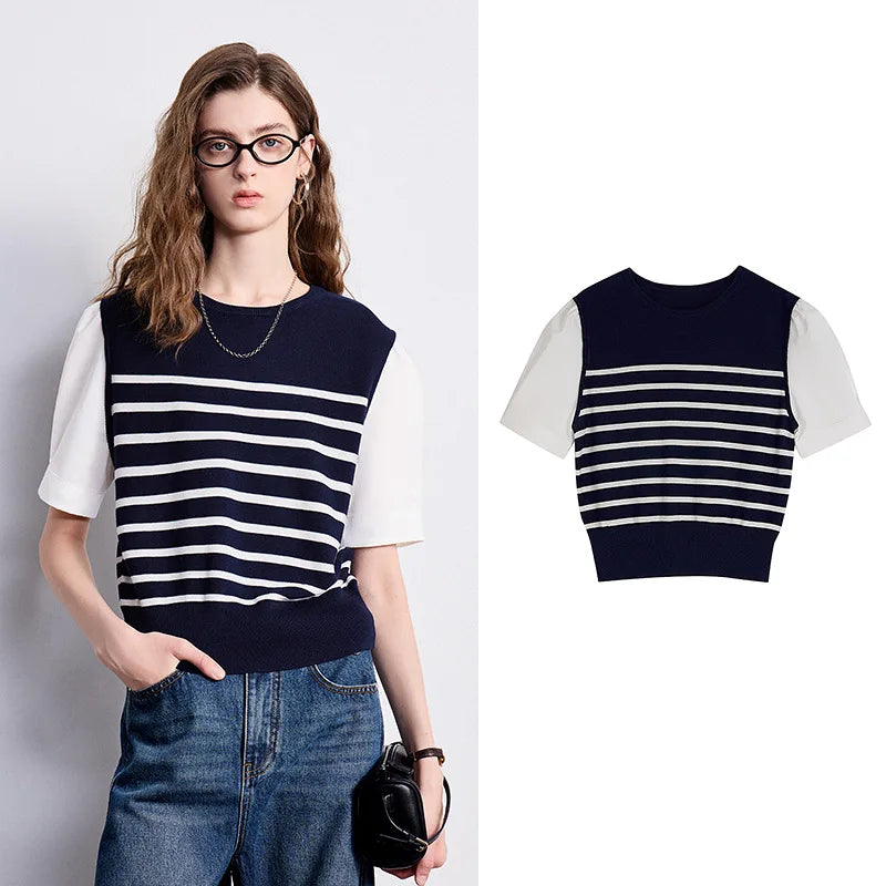 Layered-Look Striped Knit Tee