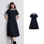 Contrast-Trim Midi Polo Dress