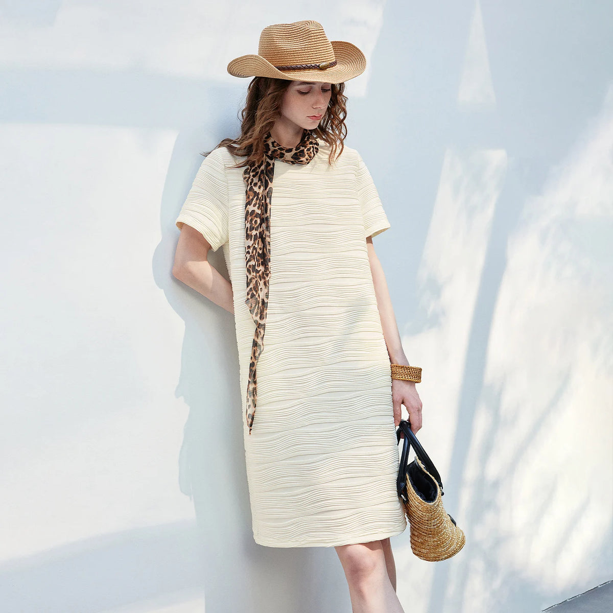 Textured Short-Sleeve T-Shirt Dress