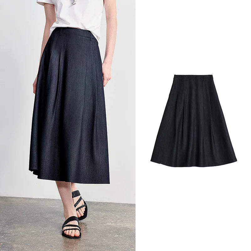 Pleated A-Line Midi Skirt