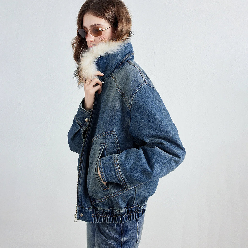 Shaggy-Collar Denim Jacket