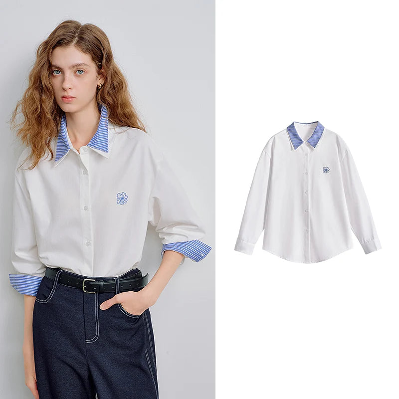 Checked-Trim Motif-Detail Shirt