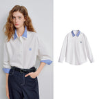 Checked-Trim Motif-Detail Shirt