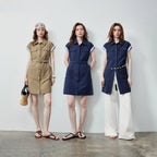 Contrast-Trim Belted Shirt Dress
