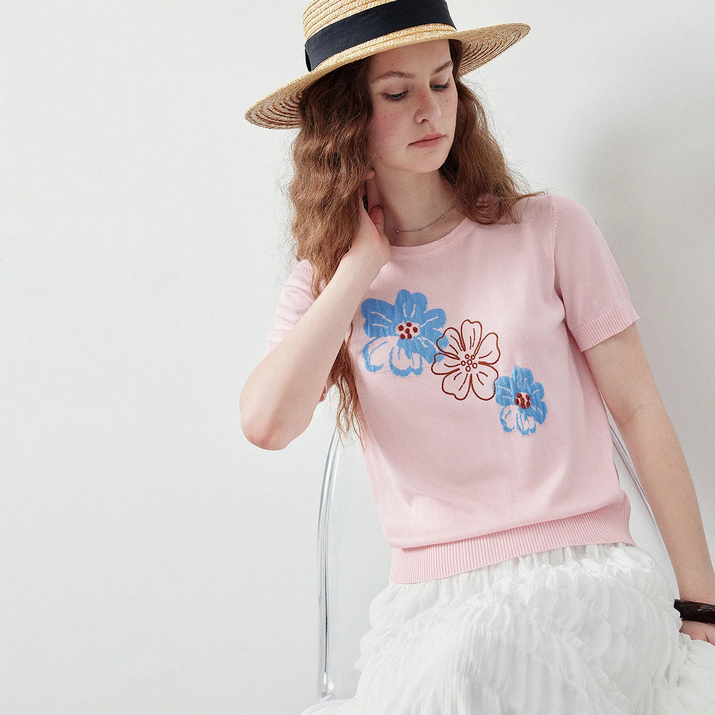 Floral-Motif Knit Tee