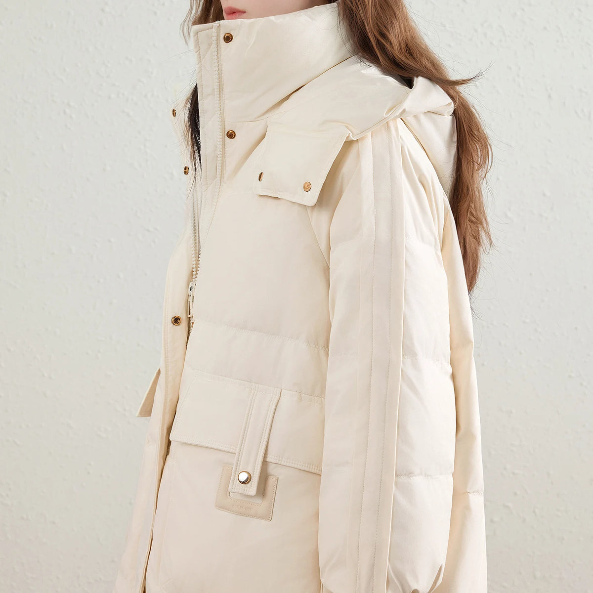 Hooded Flap-Pocket Puffer Coat