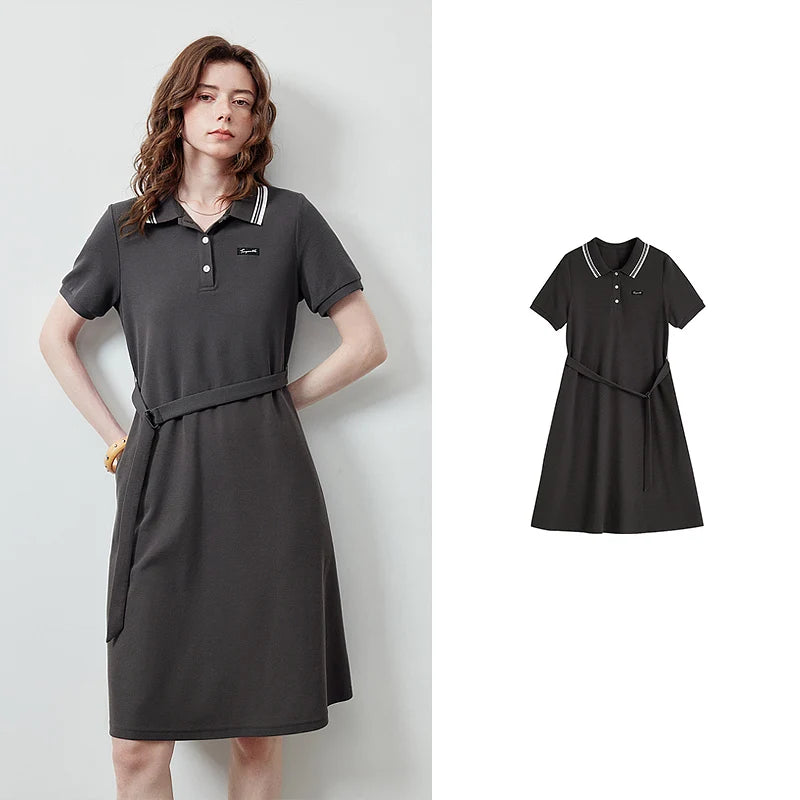 Tie-Waist Short-Sleeve Polo Dress