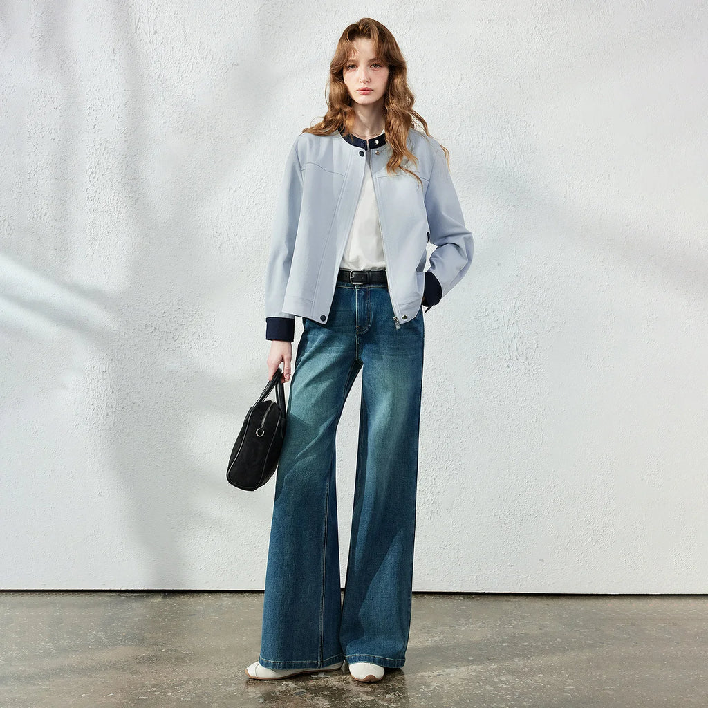 Contrast-Trim Stand-Collar Jacket