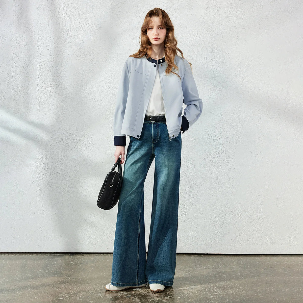 Contrast-Trim Stand-Collar Jacket