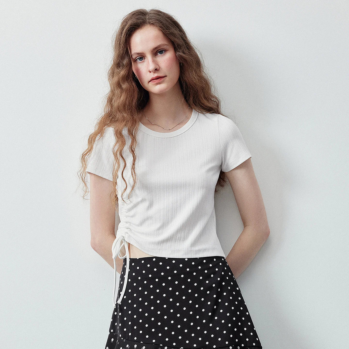 Ruched-Side Ribbed Tee