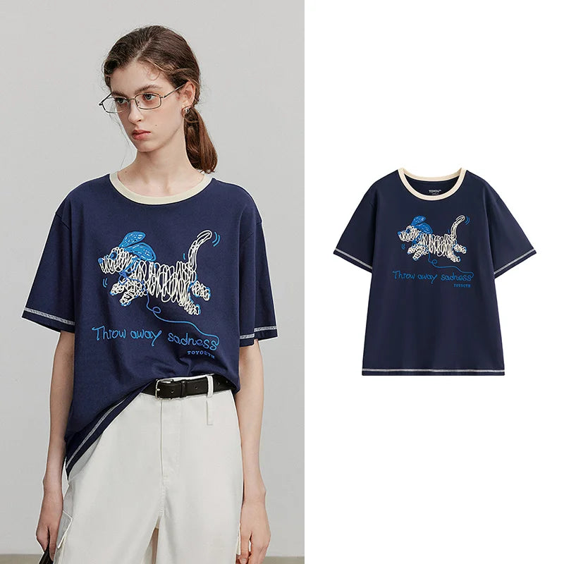 Dog-Graphic Contrast-Trim Tee