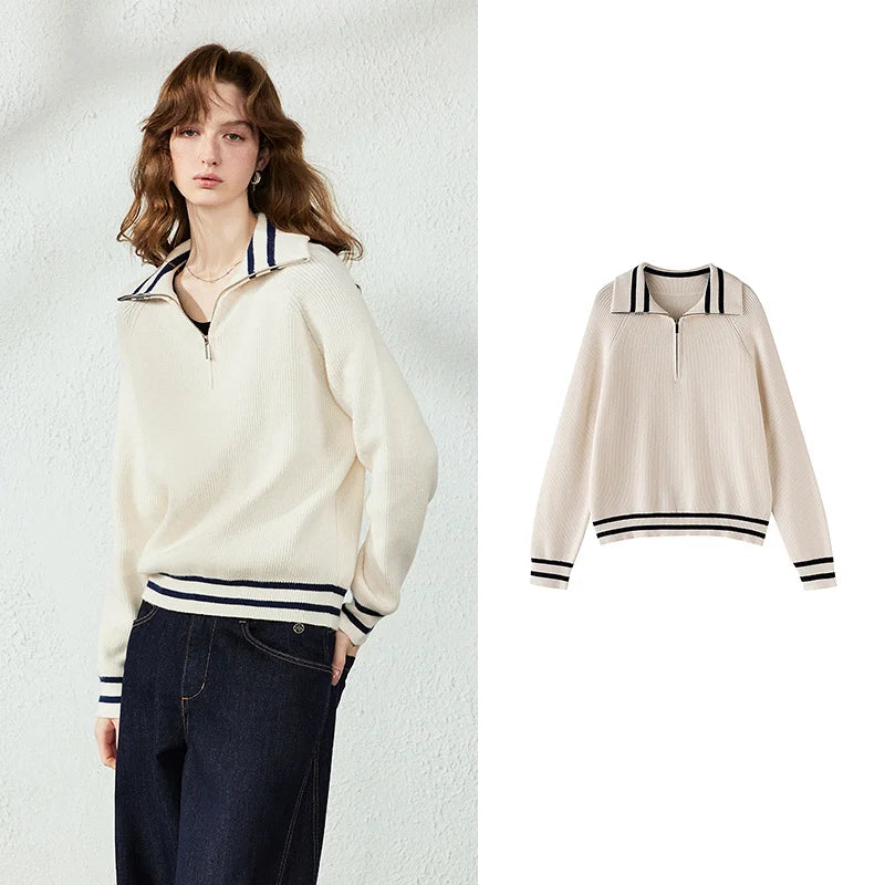Contrast-Trim Half-Zip Knit Polo