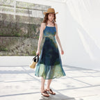 Watercolor-Print Long Slip Dress