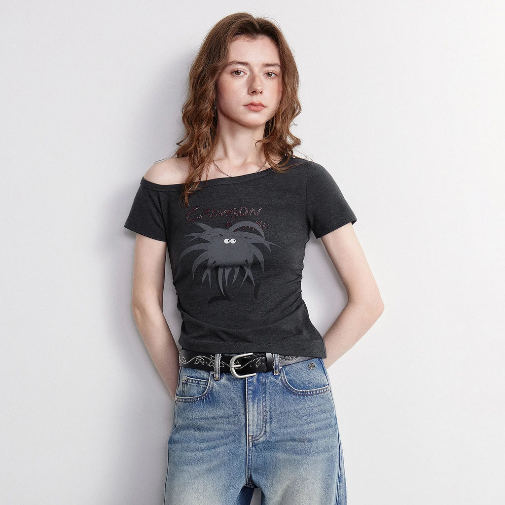 Asymmetric-Neck Graphic Tee