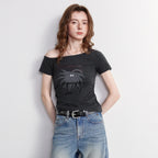Asymmetric-Neck Graphic Tee