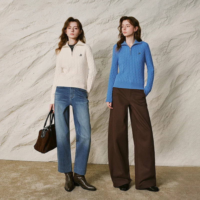 Cable-Knit Zip-Neck Sweater