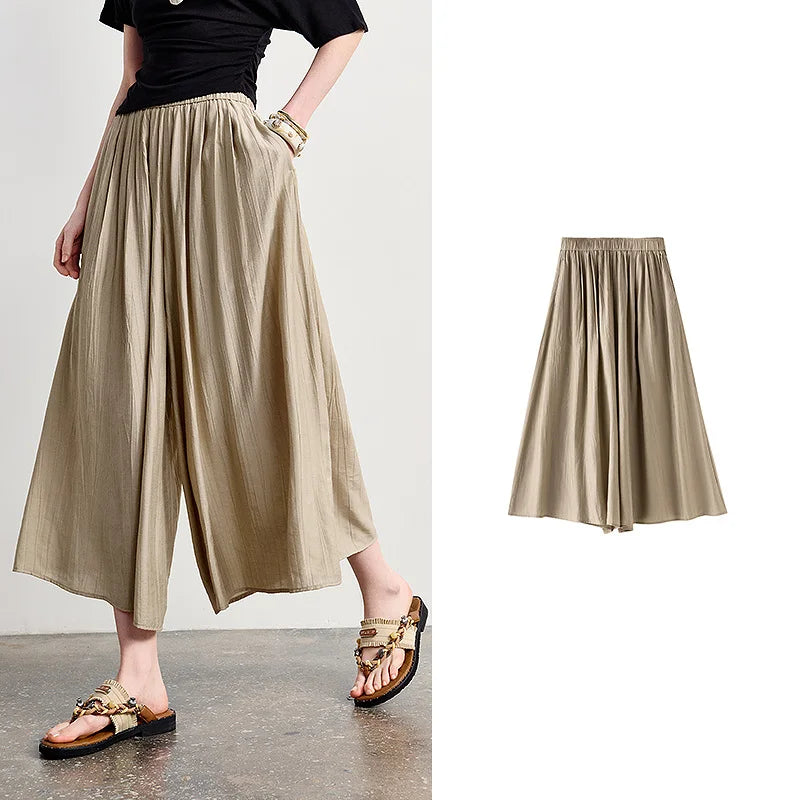 Gathered-Waist Wide-Leg Culottes
