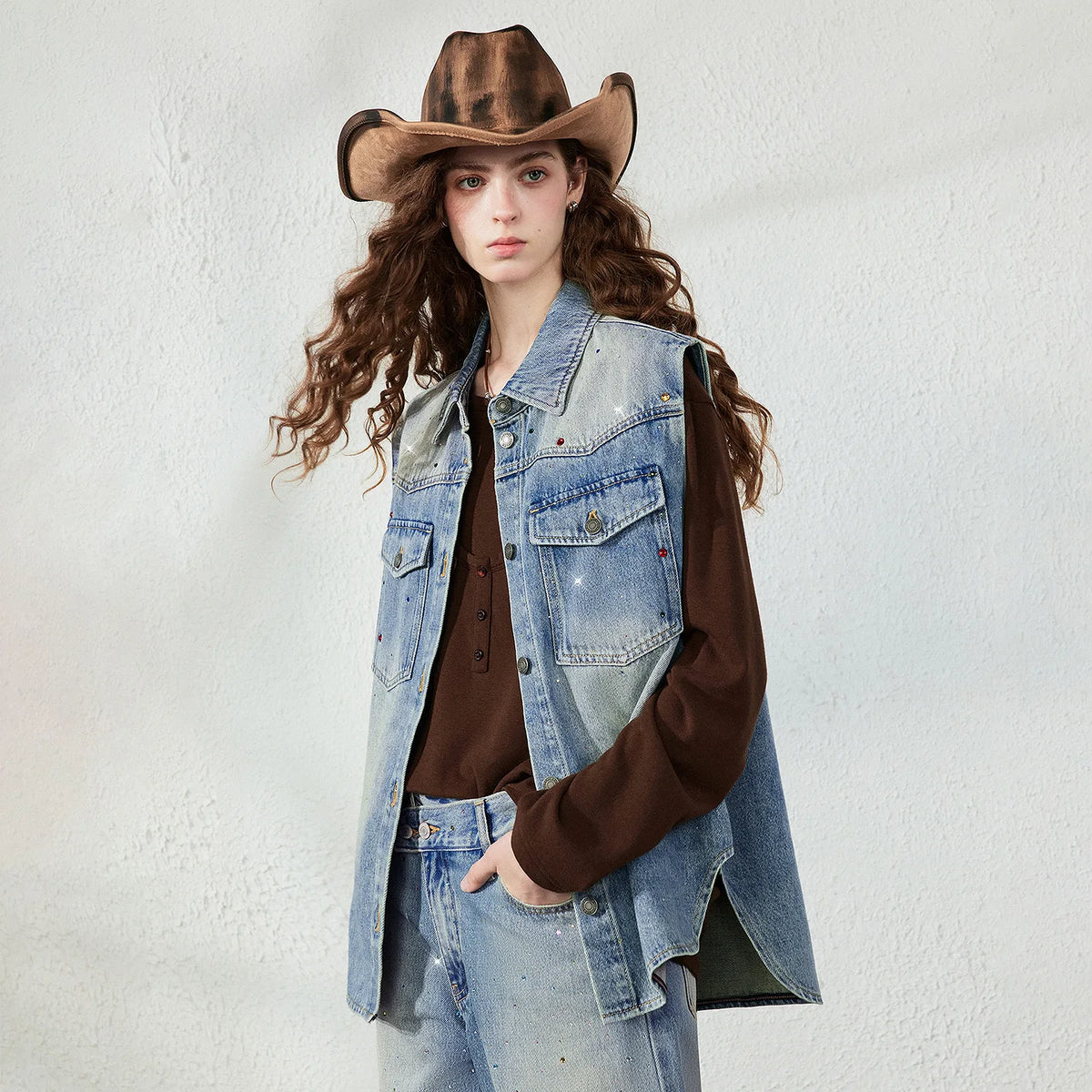 Longline Button-Front Denim Vest