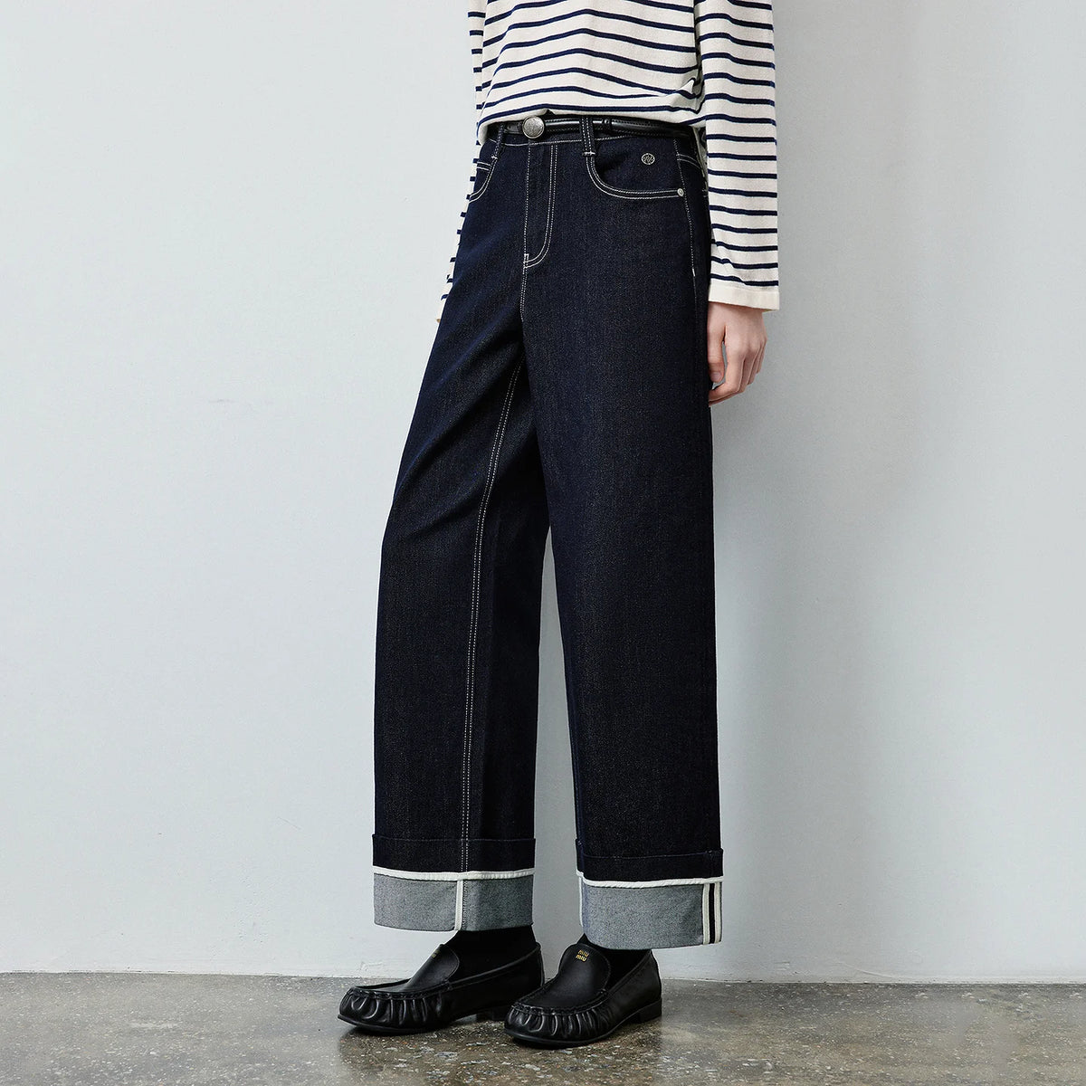 Cuffed Straight-Leg Jeans
