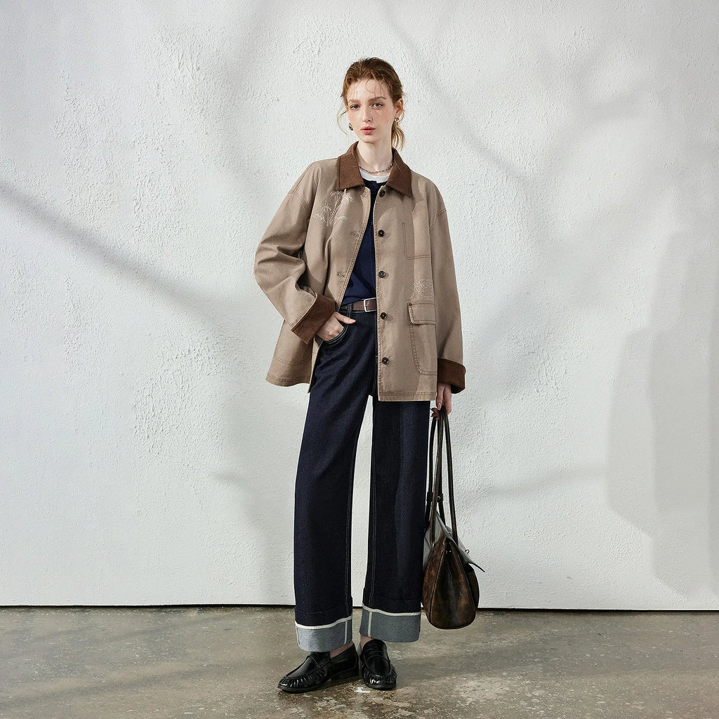 Contrast-Collar Elbow-Patch Jacket