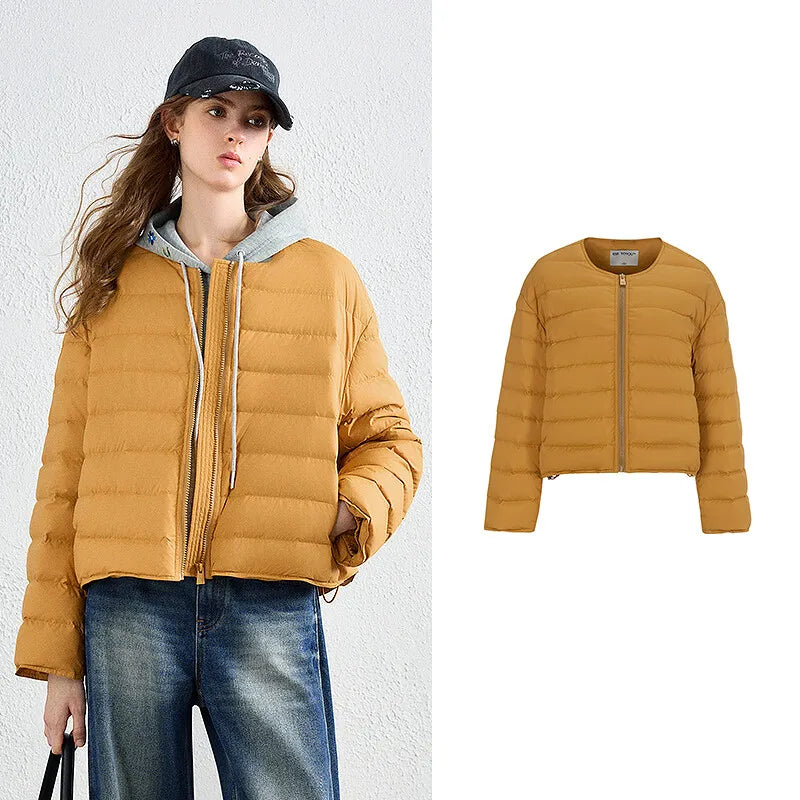 Collarless Zip Puffer Jacket