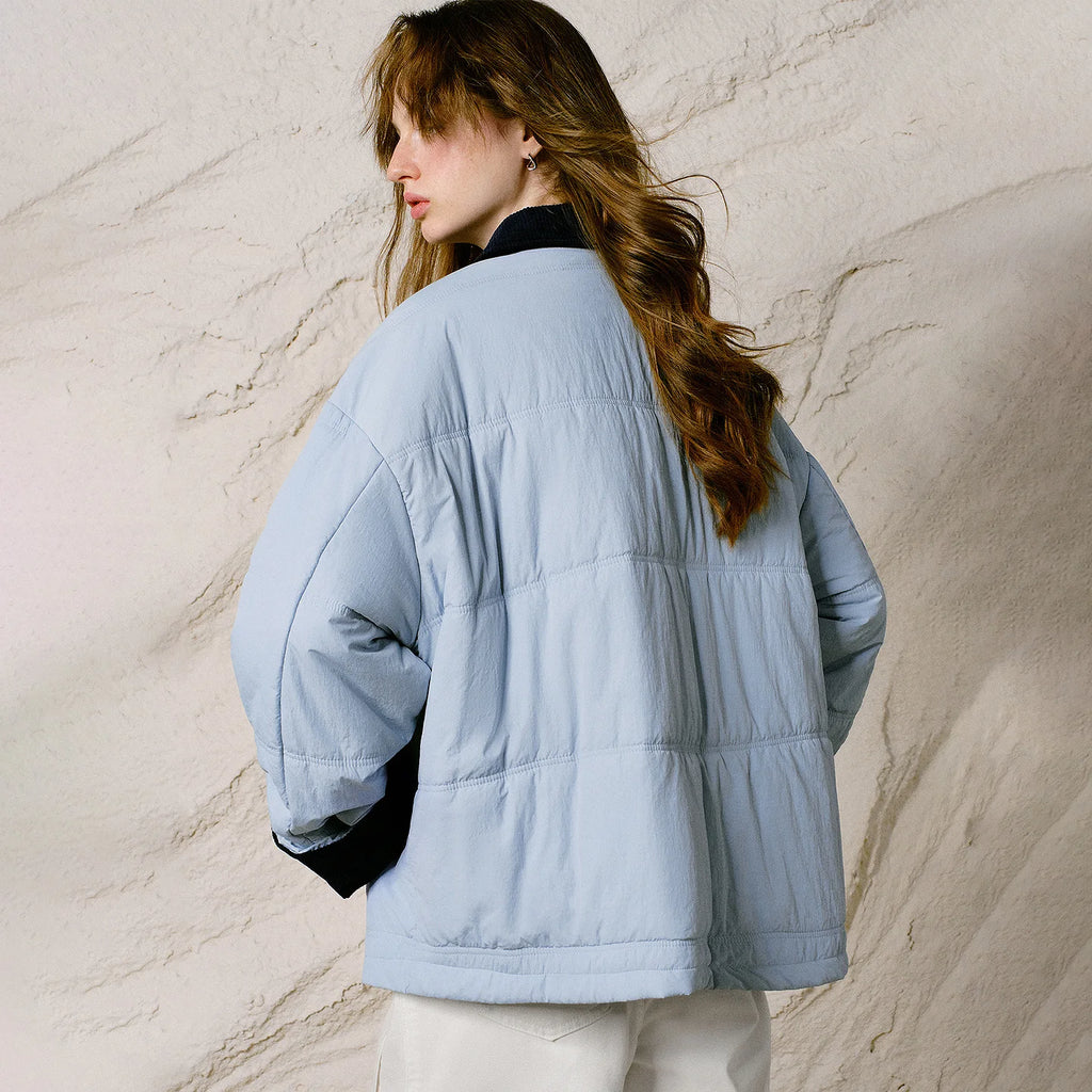 Contrast-Collar Quilted Jacket