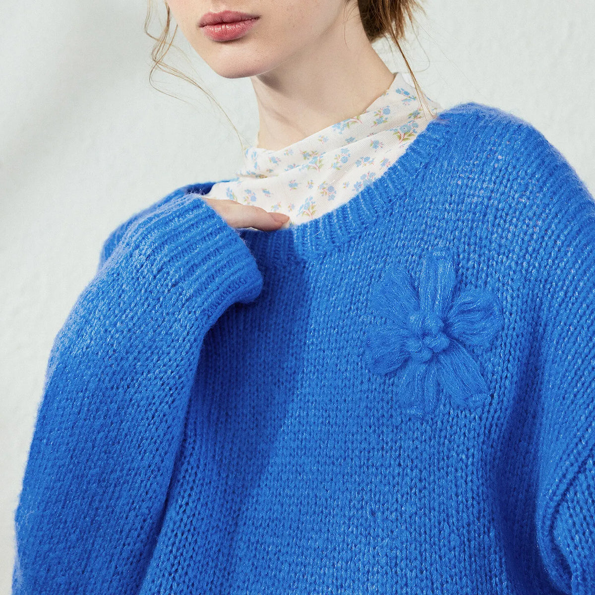 Floral-Texture Crewneck Sweater