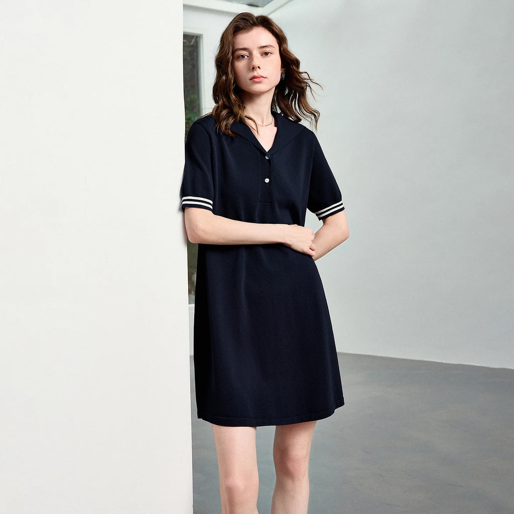 Contrast-Cuff Polo Mini Dress