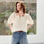Square-Neck Puff-Sleeve Blouse